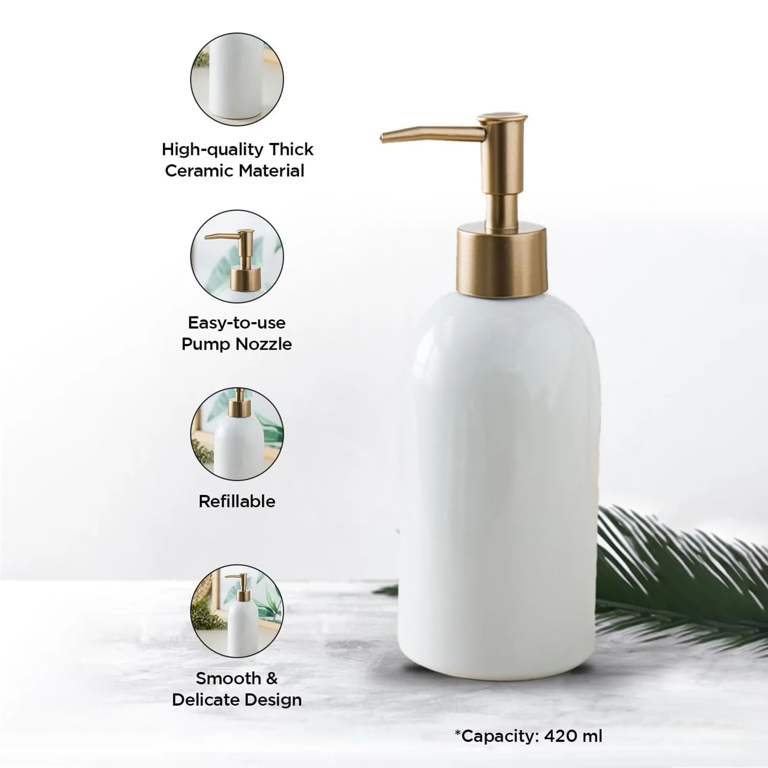 Homestic Liquid Soap Dispenser | Handwash Soap Dispenser | Soap Dispenser for Wash Basin | Shampoo Dispenser Bottle | Bathroom Dispenser Bottle | 420 ML | White