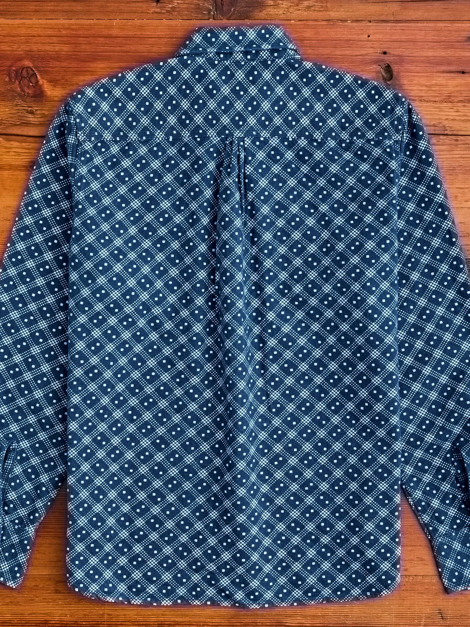 Indigo Discharge Diamond Flannel Shirt in Rinsed Indigo