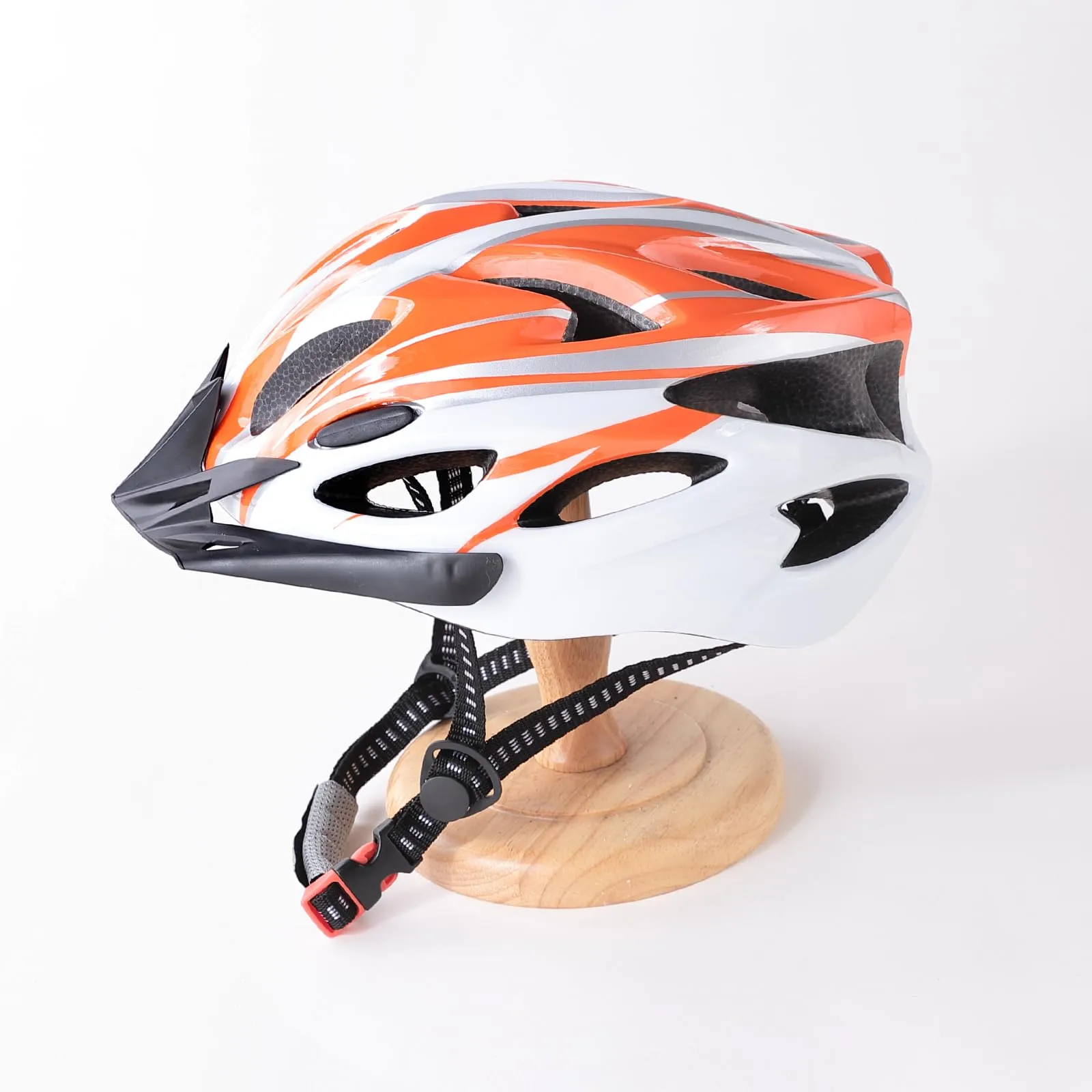 Kuber Industries Cycling Helmet with Detachable Visor|Helmet for Mountain, Road Bike & Skating|Breathable & Adjustable Bicycle Helmet|Ideal for Adults and Kids (Orange & White)