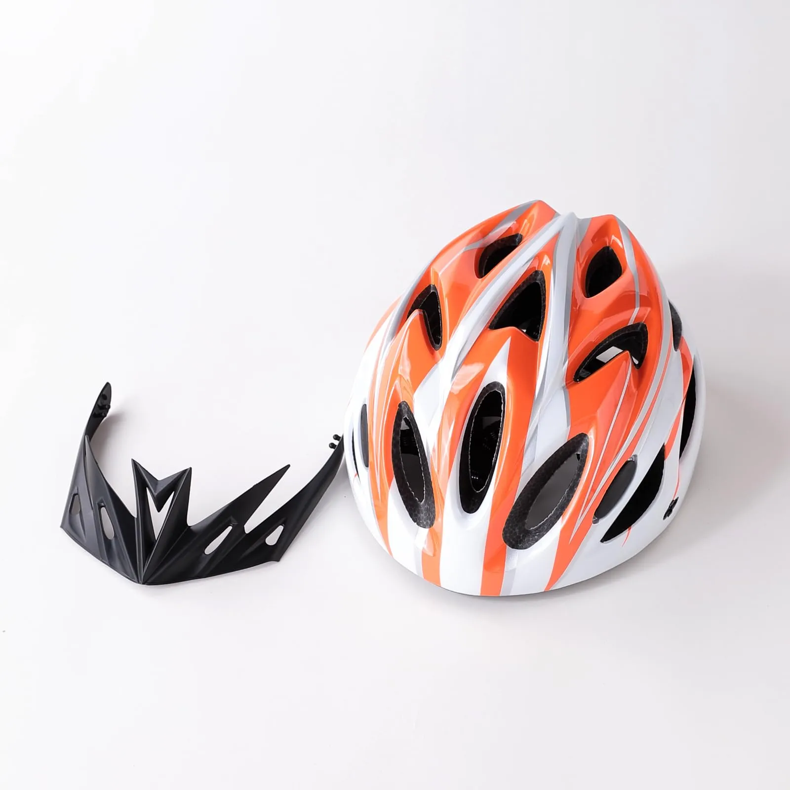 Kuber Industries Cycling Helmet with Detachable Visor|Helmet for Mountain, Road Bike & Skating|Breathable & Adjustable Bicycle Helmet|Ideal for Adults and Kids (Orange & White)