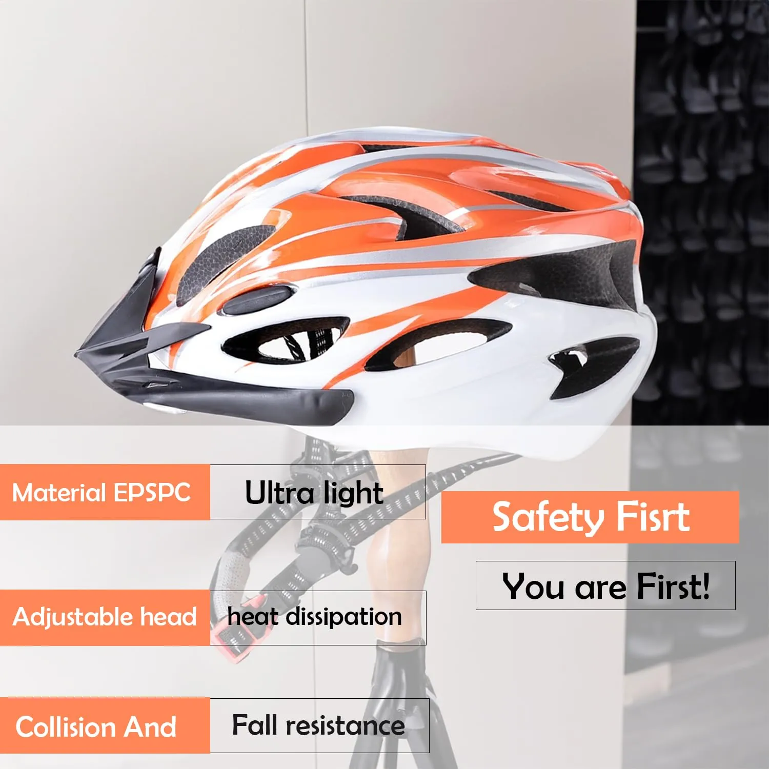 Kuber Industries Cycling Helmet with Detachable Visor|Helmet for Mountain, Road Bike & Skating|Breathable & Adjustable Bicycle Helmet|Ideal for Adults and Kids (Orange & White)