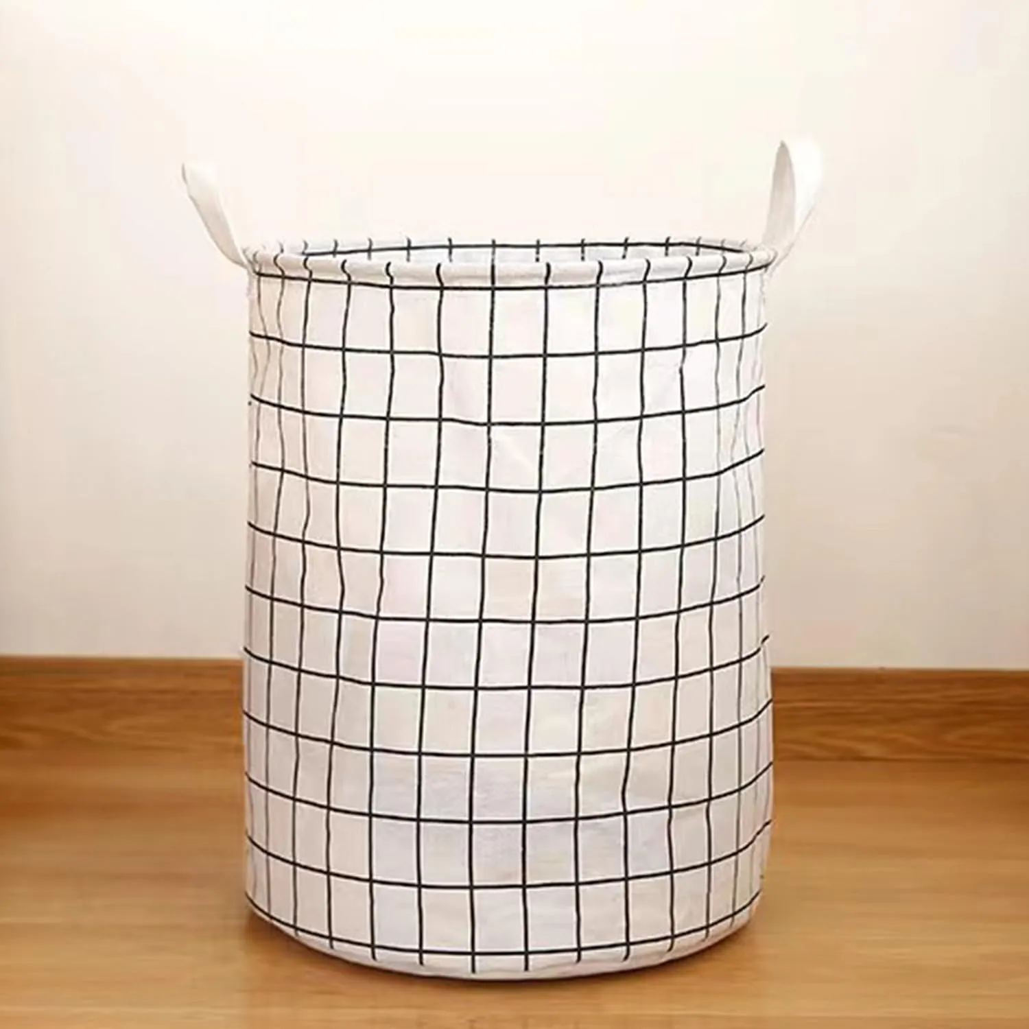 Kuber Industries Foldable Storage Basket|Round Toy Storage Bin|Side Grab Handle|Wardrobe, Closet Organizer (White) (Pack Of 1)