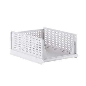 Kuber Industries Plastic Shirt Stacking Foldable Basket|Wardrobe Organizer For Clothes|Pack of 2 (White)