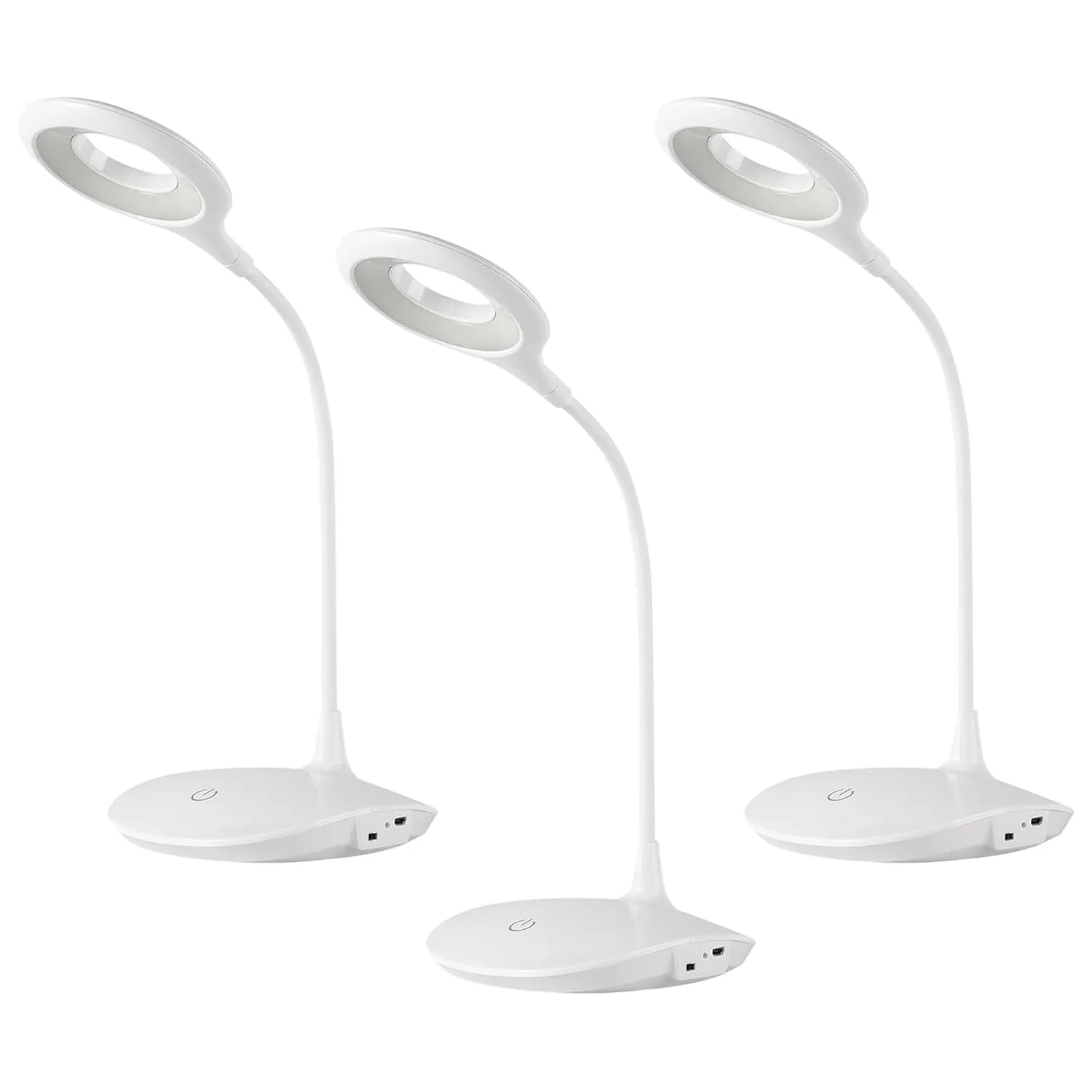 Kuber Industries Ring Base Table Lamp|Rechargeable Table Light with USB|Battery Capacity 1200mAh-Pack of 3 (White)