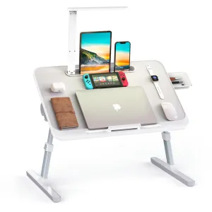 LASTOOLS Bed Table with Led Light, Lap Desk for Laptop, Adjustable Laptop Table for Reading and Work (Grey)