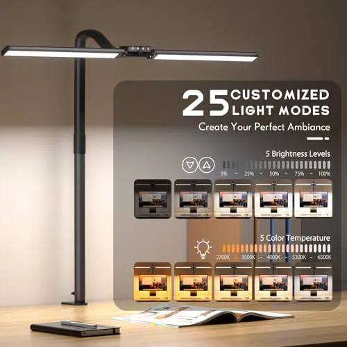 LED ScreenLinear Desk Fold Pro,Double Head Architect Desk Light with Clamp (30.7Inch)