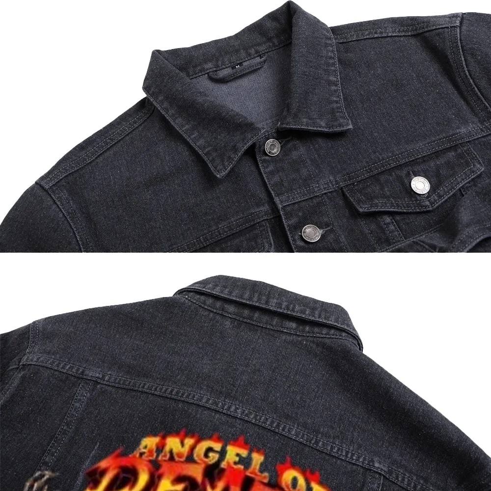 Mens ANGEL OF DEATH Graphic Button Up Denim Jacket