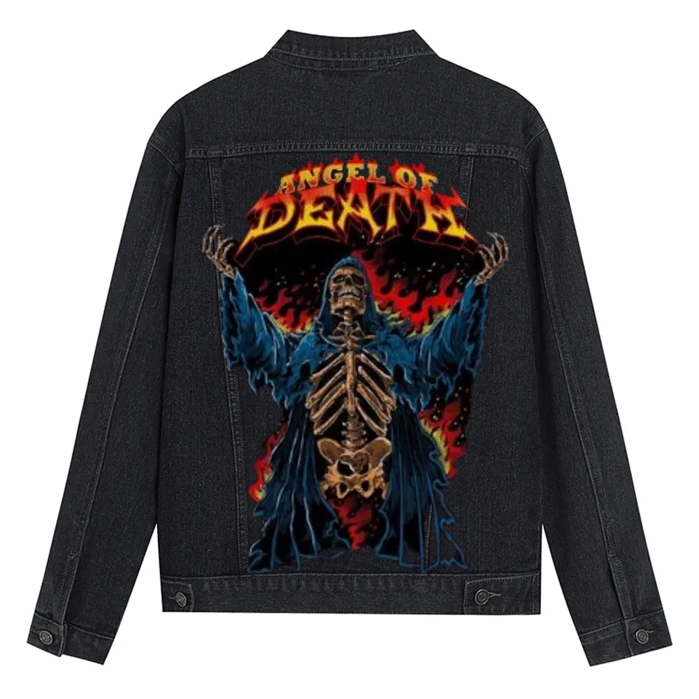 Mens ANGEL OF DEATH Graphic Button Up Denim Jacket