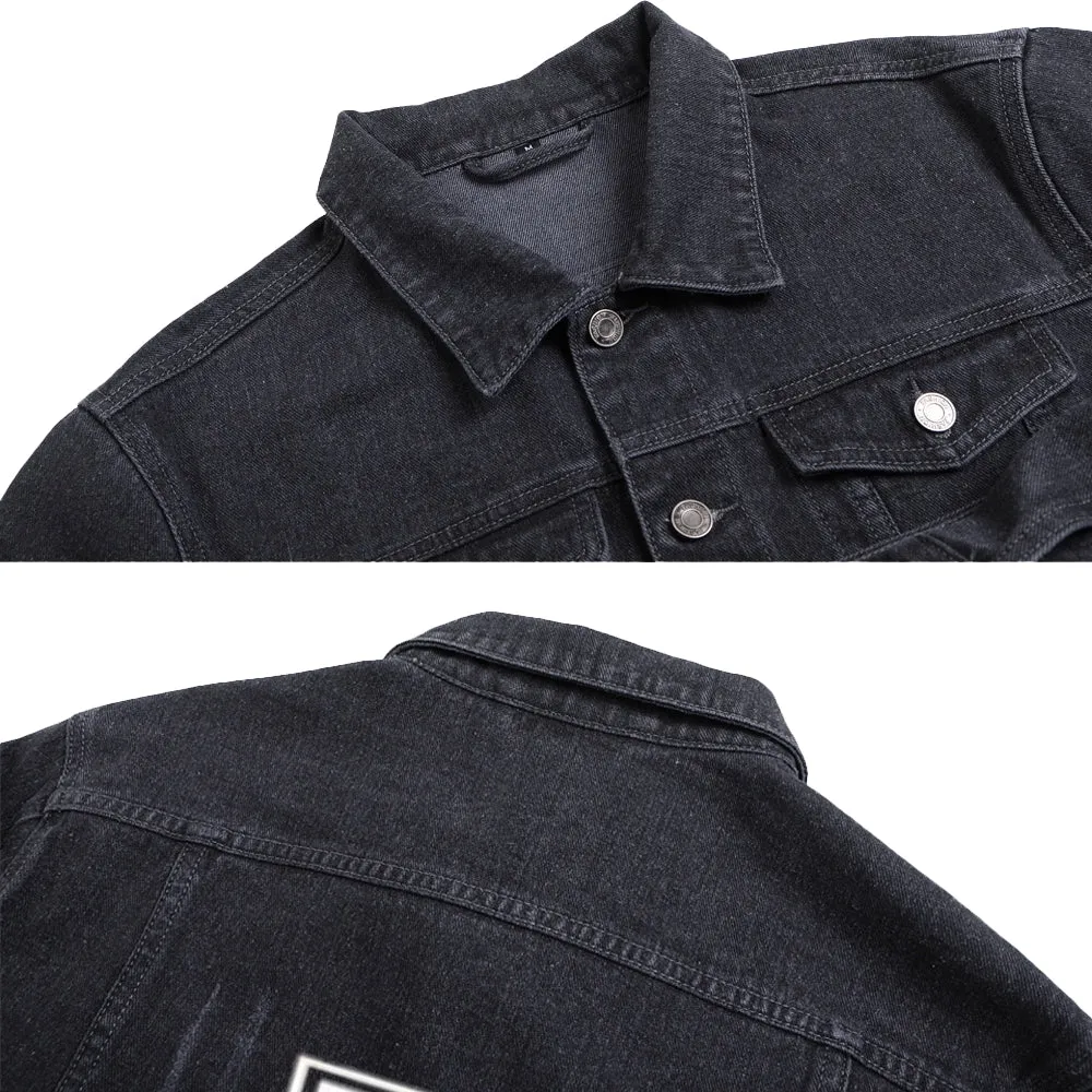 Mens Lucky Number 7 Graphic Button Up Denim Jacket