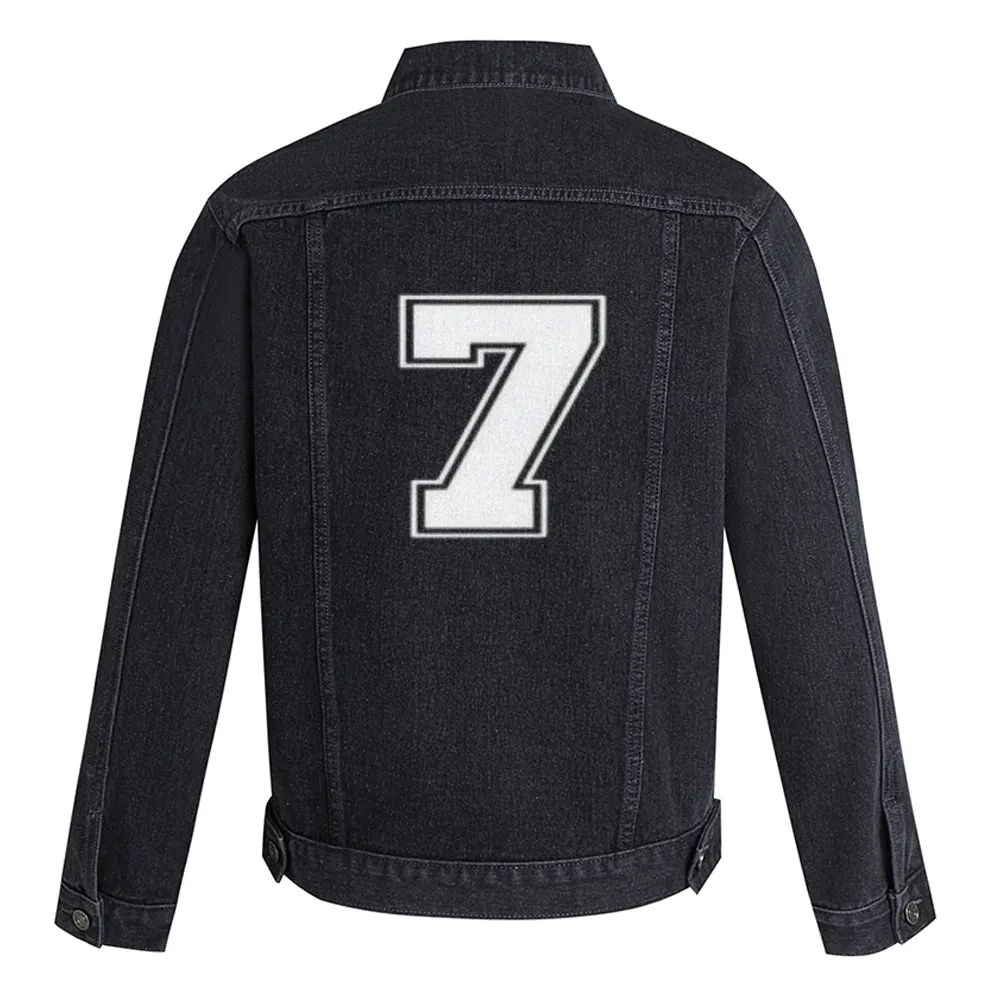 Mens Lucky Number 7 Graphic Button Up Denim Jacket