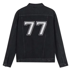 Mens Lucky Number 77 Graphic Button Up Denim Jacket