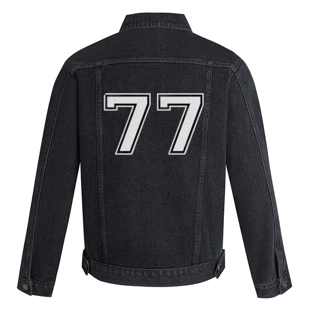 Mens Lucky Number 77 Graphic Button Up Denim Jacket