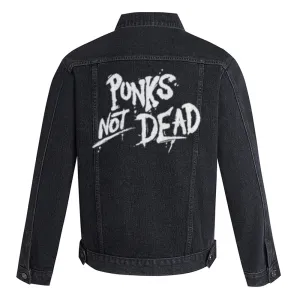 Mens PUNKS NOT DEAD Graphic Button Up Denim Jacket