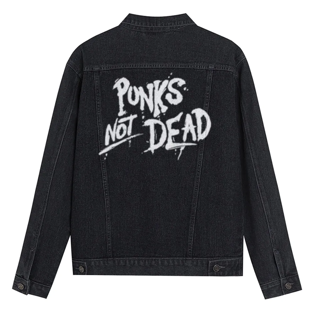 Mens PUNKS NOT DEAD Graphic Button Up Denim Jacket