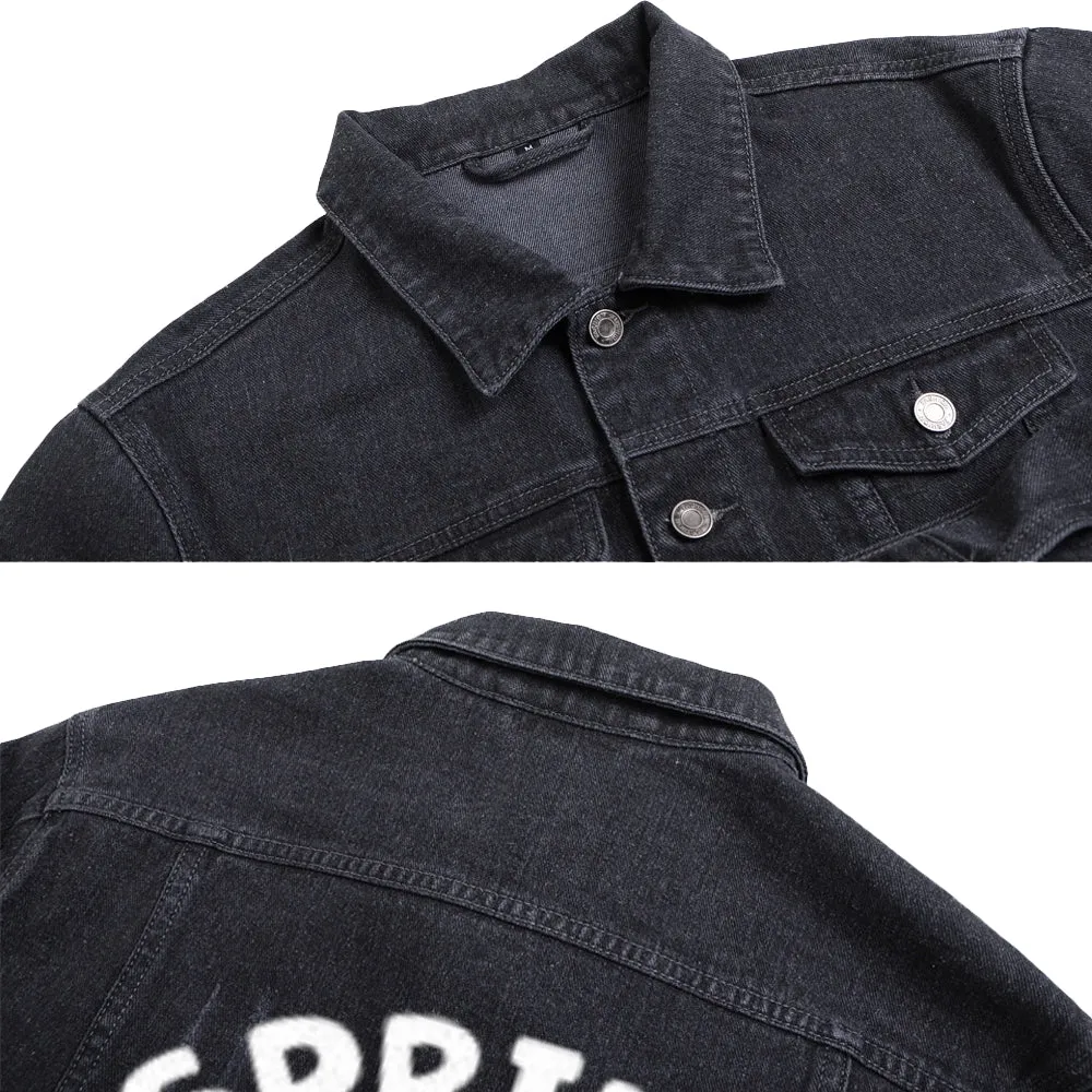 Mens Spring Game Graphic Button Up Denim Jacket