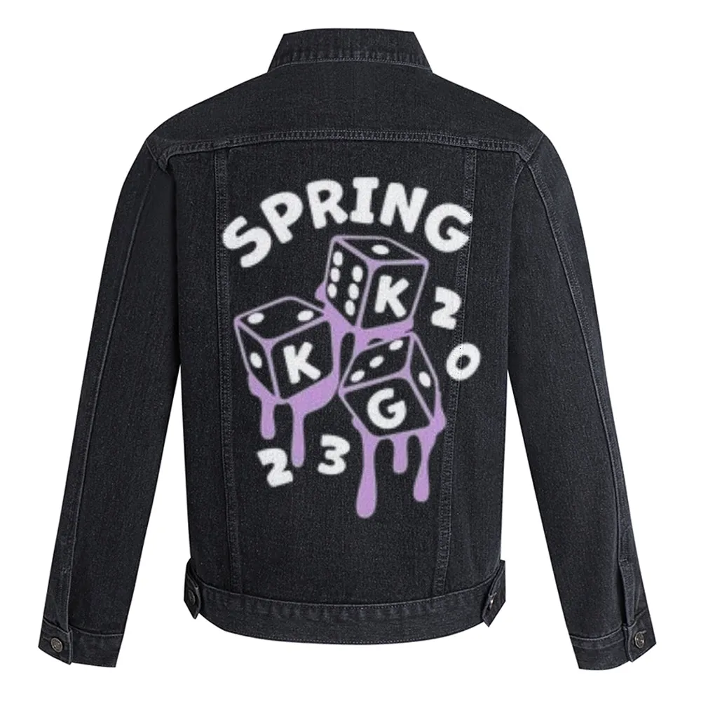 Mens Spring Game Graphic Button Up Denim Jacket