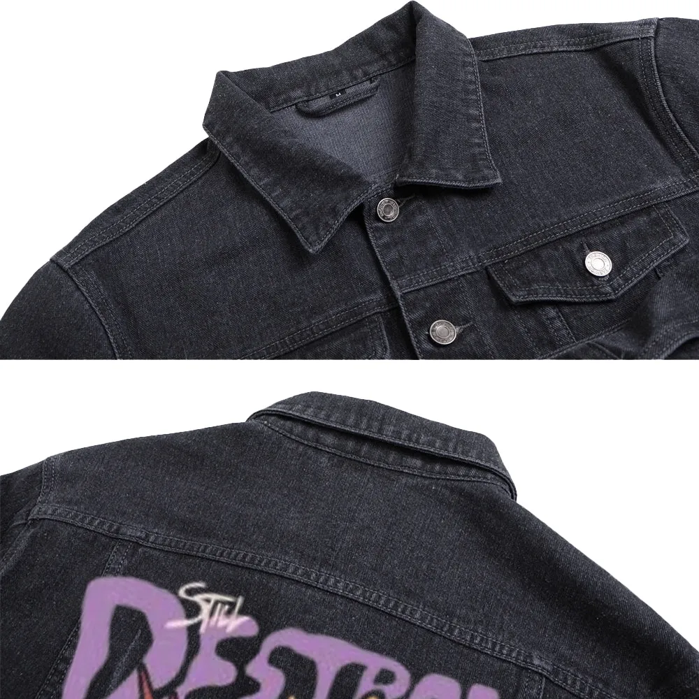 Mens Streetwear Graphic Button Up Denim Jacket