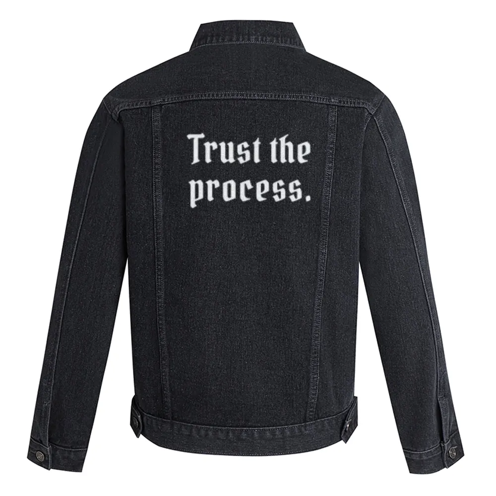 Mens TRUST THE PROCESS Graphic Button Up Denim Jacket