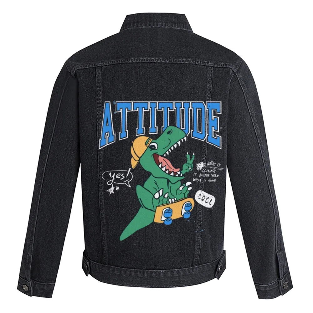 Mens Vintage Cartoon Prints ATTITUDE Denim Jacket