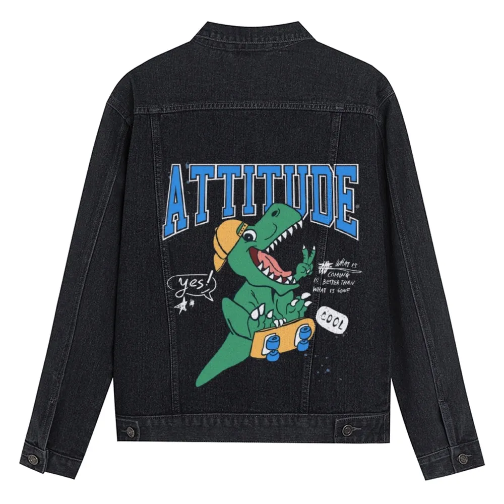 Mens Vintage Cartoon Prints ATTITUDE Denim Jacket