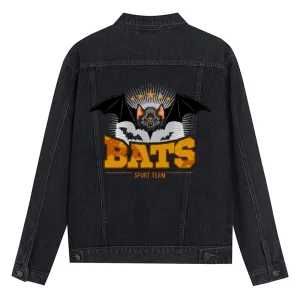 Mens Vintage Cartoon Prints BATS SPORT TEAM Denim Jacket