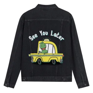 Mens Vintage Cartoon Prints See You Later Denim Jacket