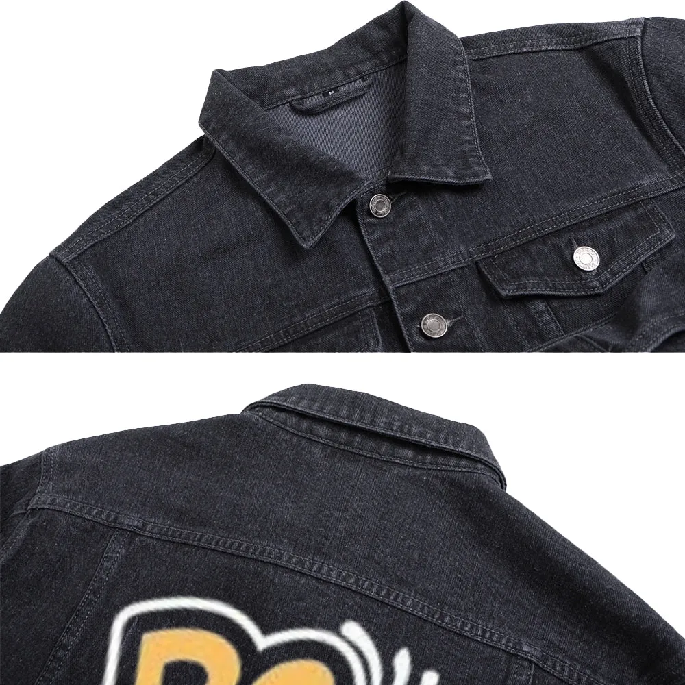 Mens Vintage DO WHAT MAKES YOU HAPPY Graphic Denim Jacket