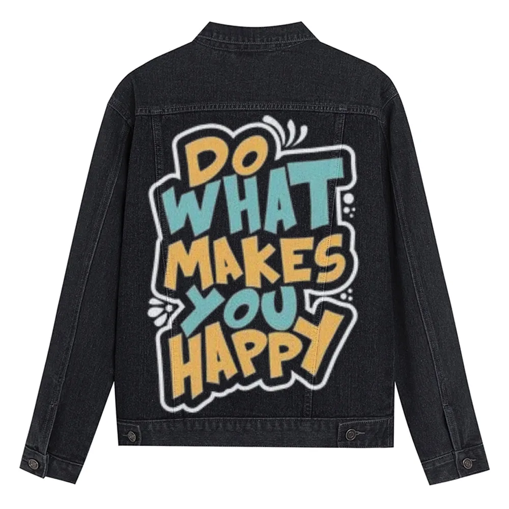 Mens Vintage DO WHAT MAKES YOU HAPPY Graphic Denim Jacket