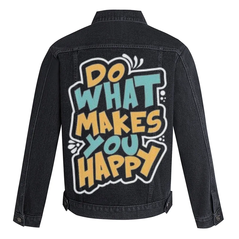 Mens Vintage DO WHAT MAKES YOU HAPPY Graphic Denim Jacket