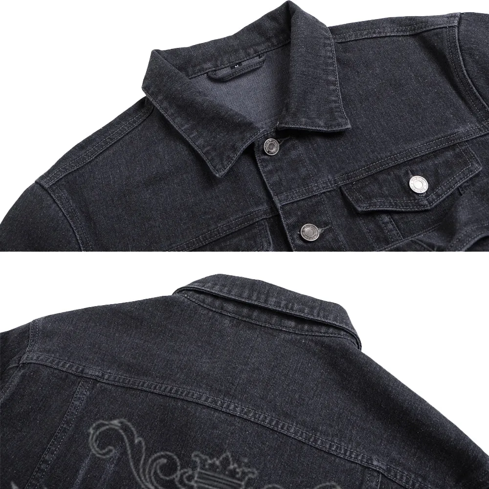 Mens Vintage Gothic Skull Graphic Denim Jacket