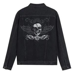 Mens Vintage Gothic Skull Graphic Denim Jacket