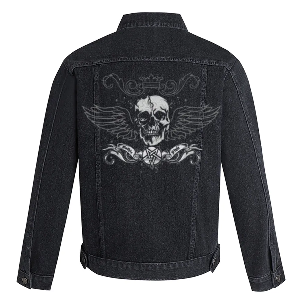 Mens Vintage Gothic Skull Graphic Denim Jacket