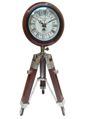 ‎M.H Nautical Handmade The Bright Decor 5 inch Wooden Table Clock with Adjustable Tripod Stand Heavy Quality (Brown), Tripod 5 inch Clock for Office, Home Décor