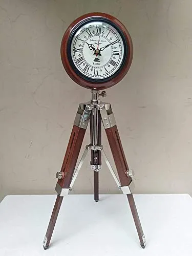 ‎M.H Nautical Handmade The Bright Decor 5 inch Wooden Table Clock with Adjustable Tripod Stand Heavy Quality (Brown), Tripod 5 inch Clock for Office, Home Décor