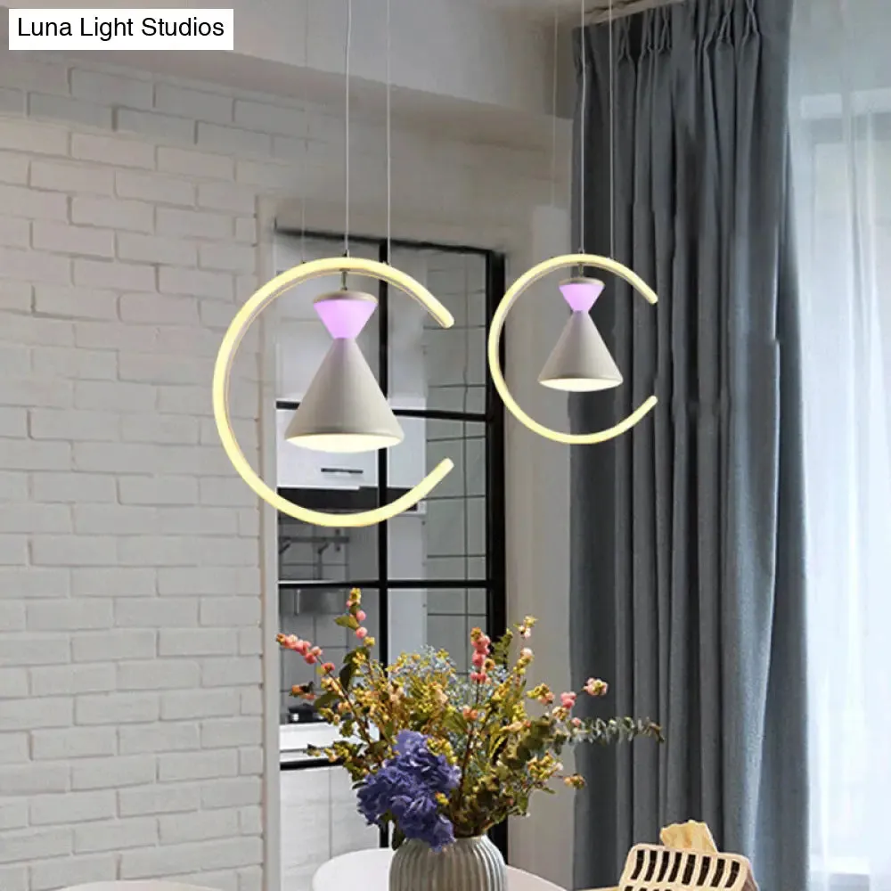 Minimalist LED Acrylic Hanging Light Kit: White Finish Hourglass and Ring Pendant - Perfect for Tables