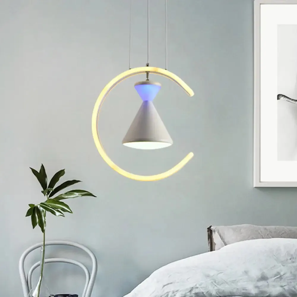 Minimalist LED Acrylic Hanging Light Kit: White Finish Hourglass and Ring Pendant - Perfect for Tables