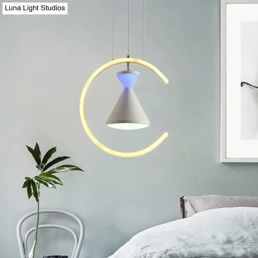 Minimalist LED Acrylic Hanging Light Kit: White Finish Hourglass and Ring Pendant - Perfect for Tables