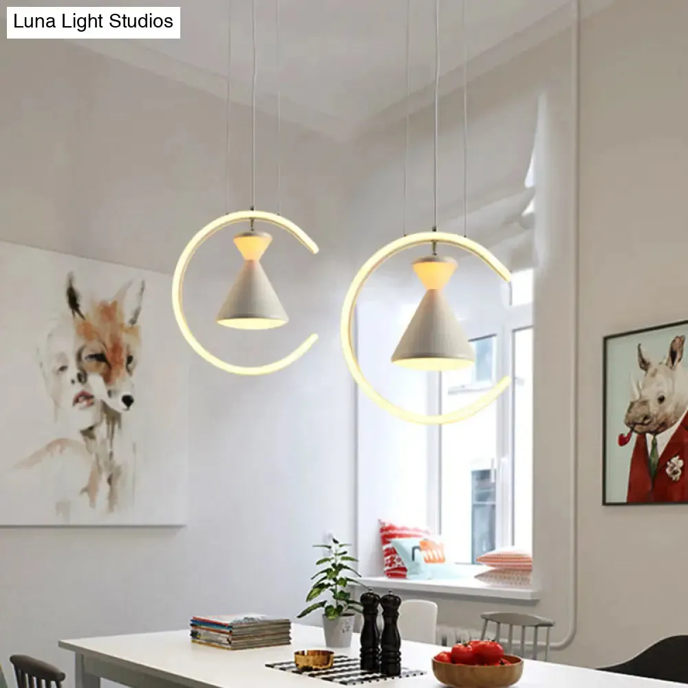 Minimalist LED Acrylic Hanging Light Kit: White Finish Hourglass and Ring Pendant - Perfect for Tables