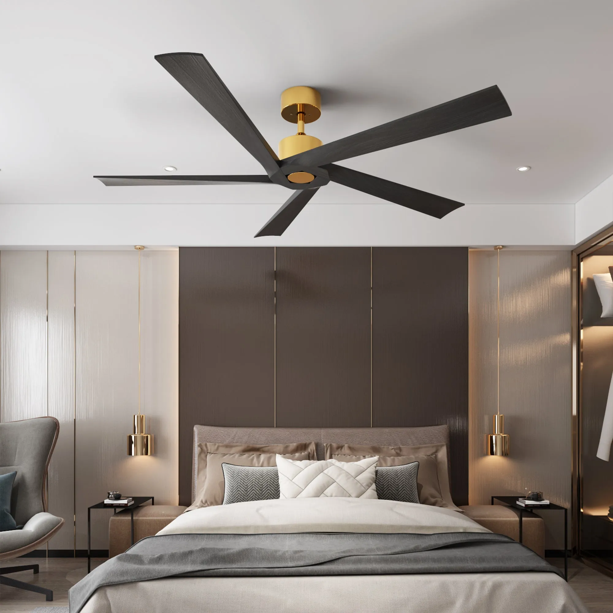 Modern Ceiling Fan With 5 Solid Wood Blades