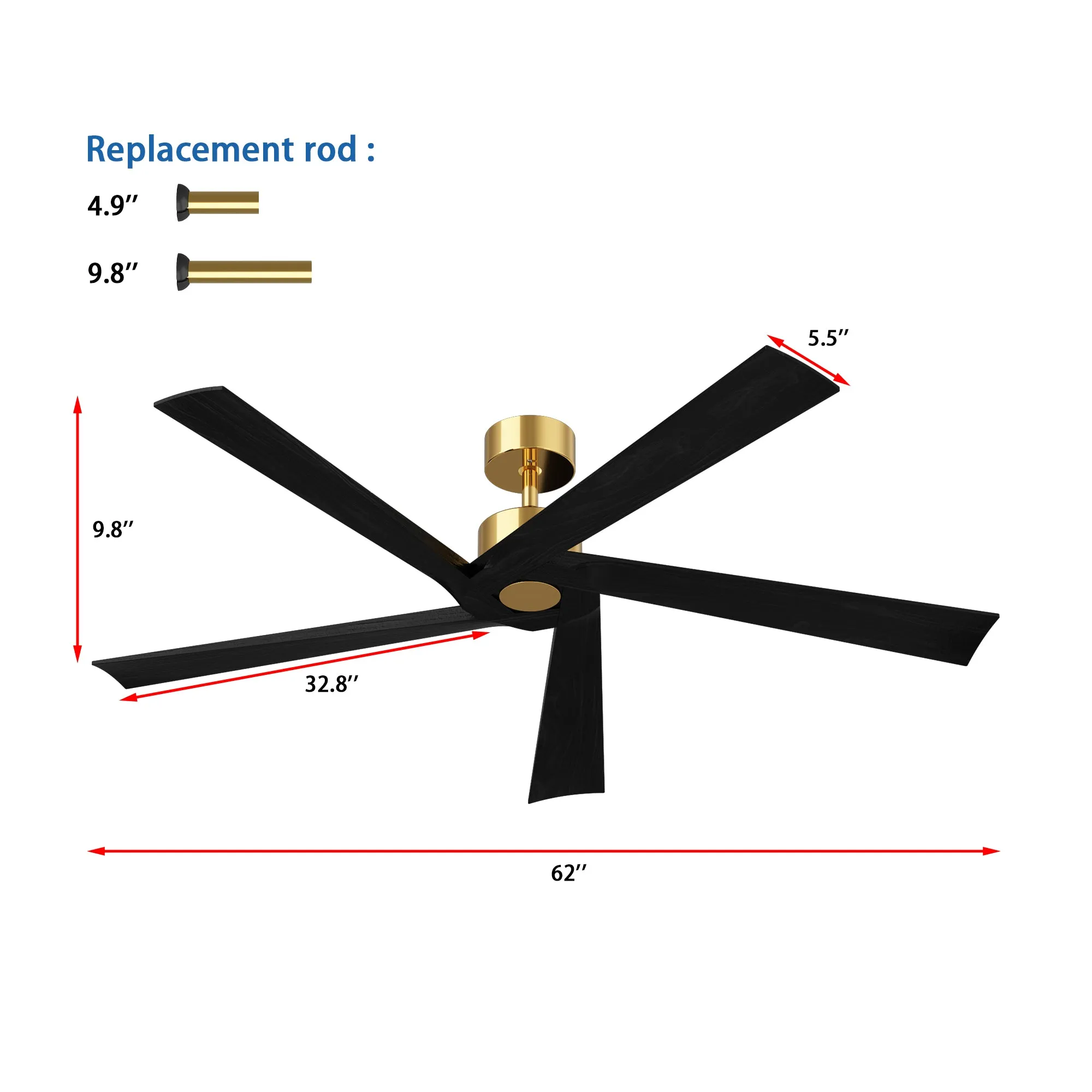 Modern Ceiling Fan With 5 Solid Wood Blades