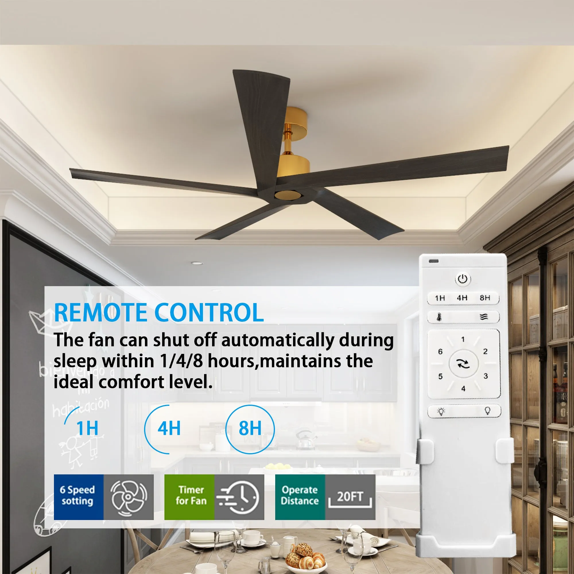 Modern Ceiling Fan With 5 Solid Wood Blades