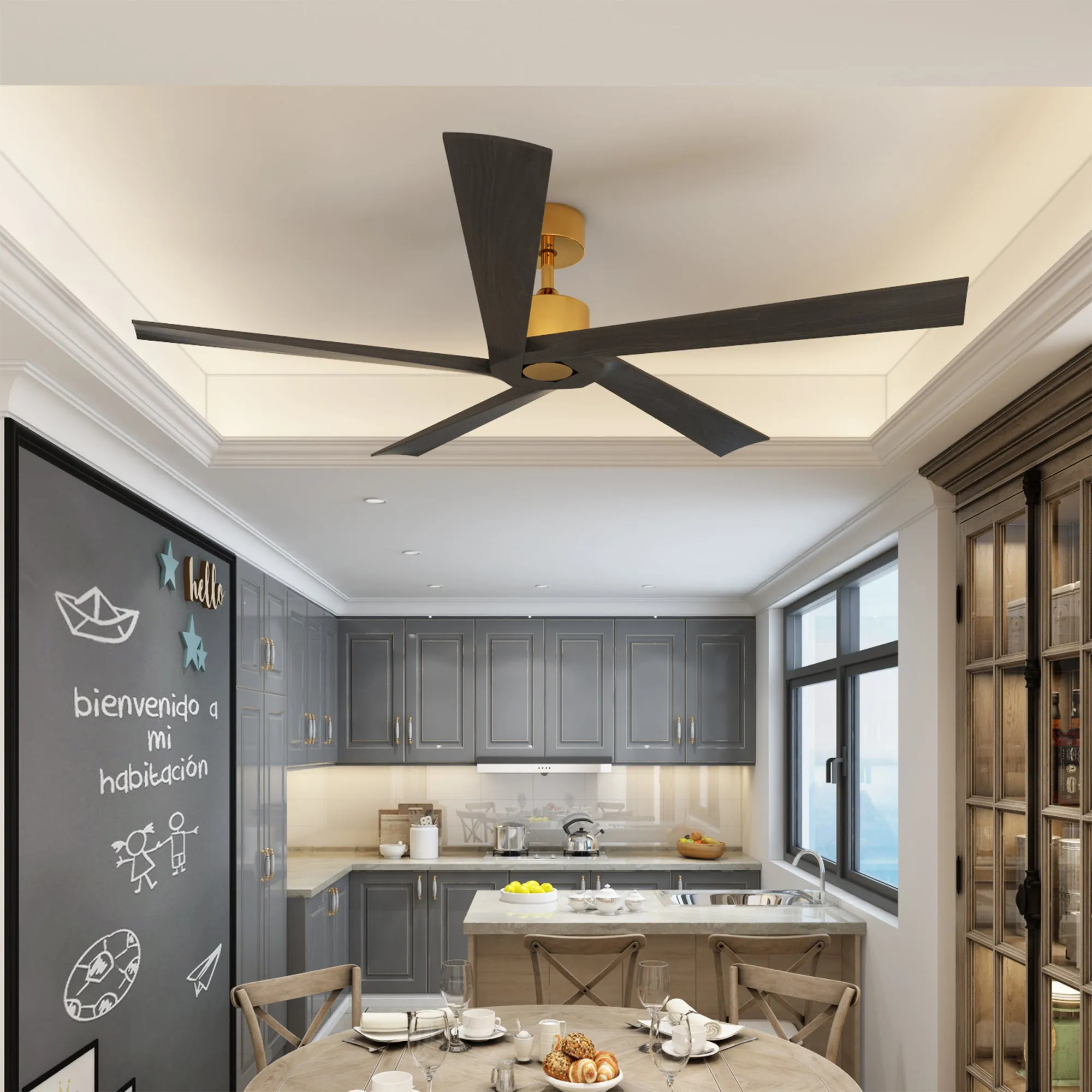 Modern Ceiling Fan With 5 Solid Wood Blades