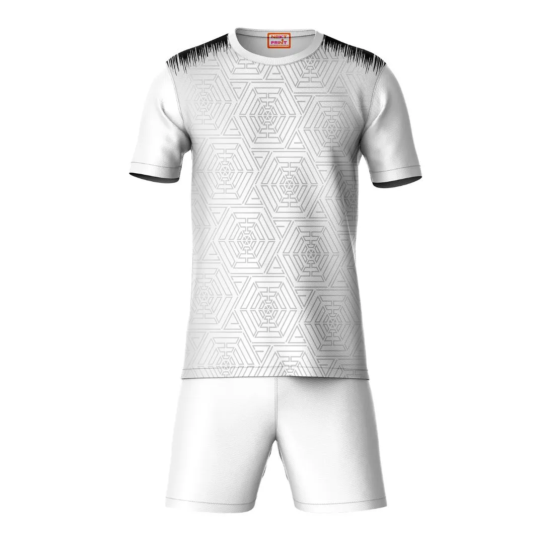 Next Print Round neck jersey white with shorts NPTS118