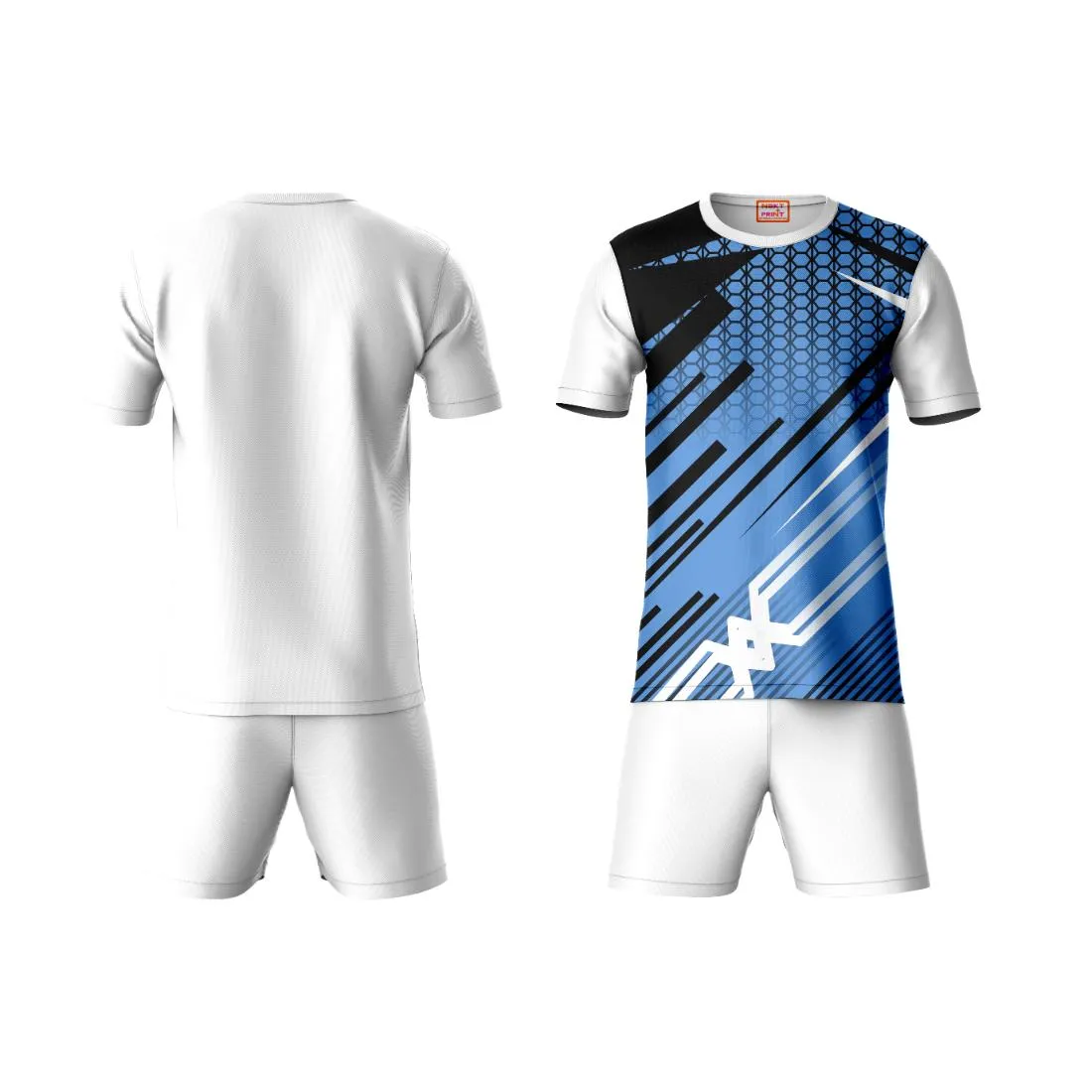 Next Print Round neck jersey white with shorts NPTS131