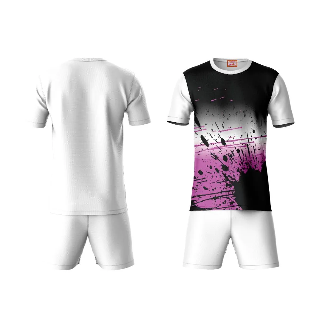 Next Print Round neck jersey white with shorts NPTS183