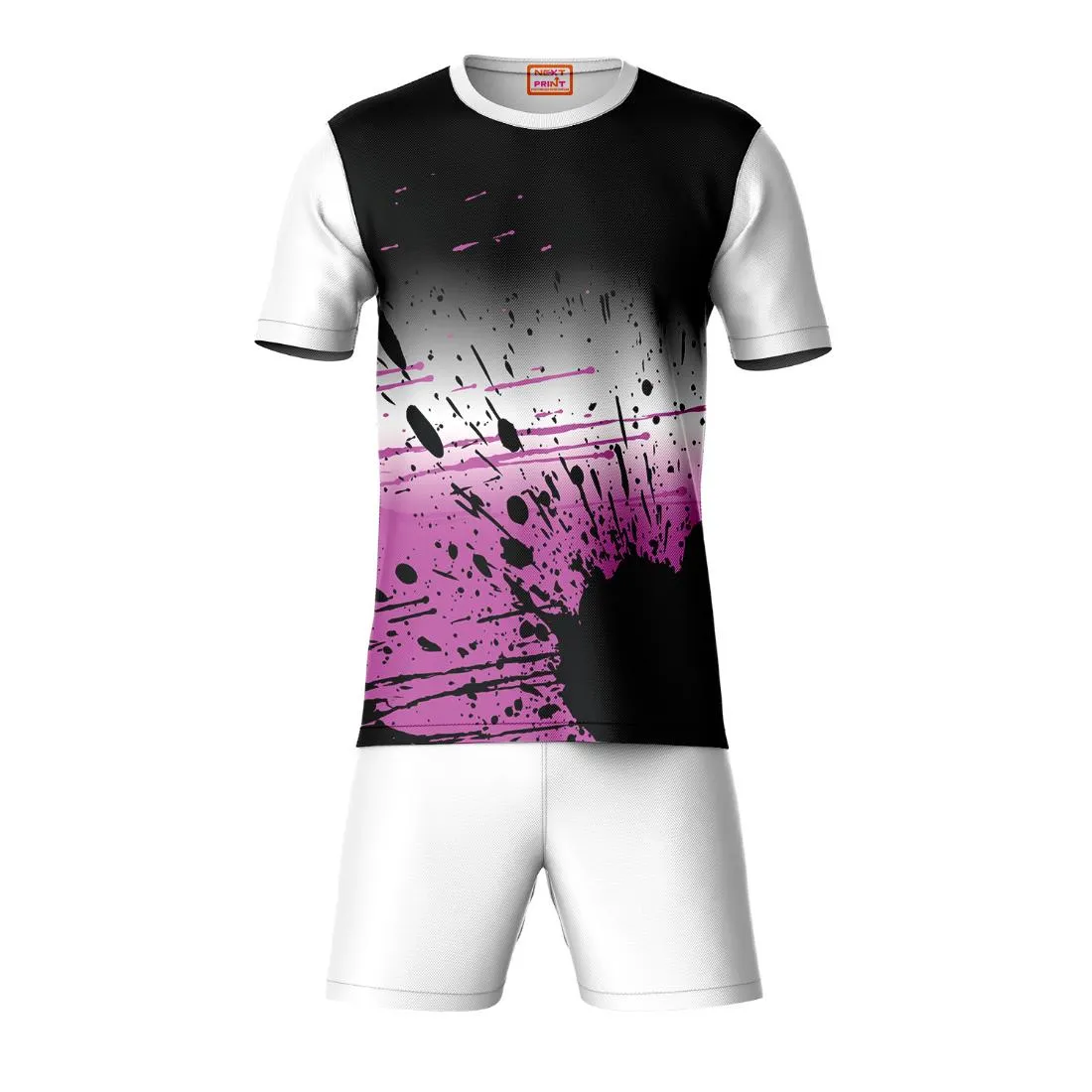 Next Print Round neck jersey white with shorts NPTS183