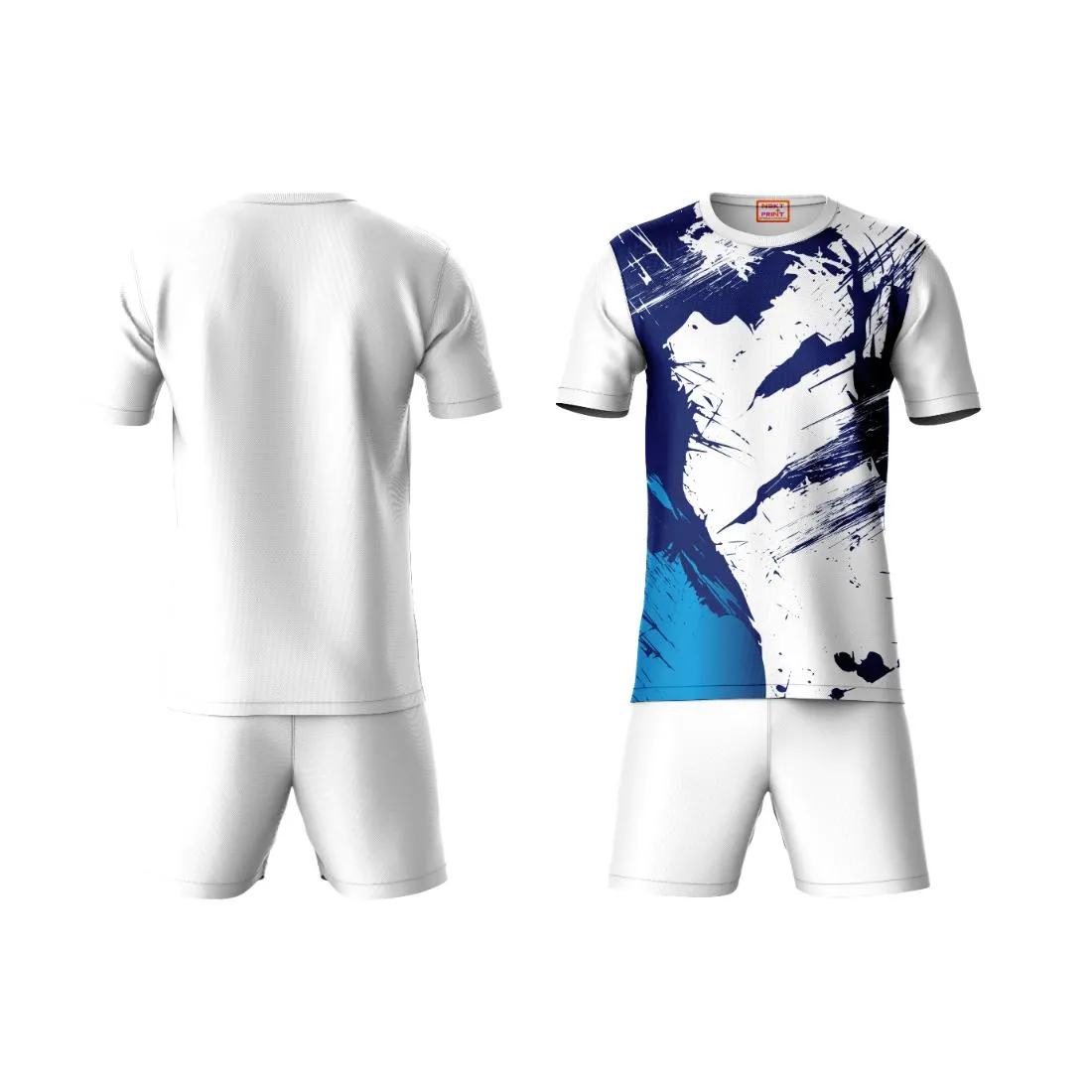 Next Print Round neck jersey white with shorts NPTS48