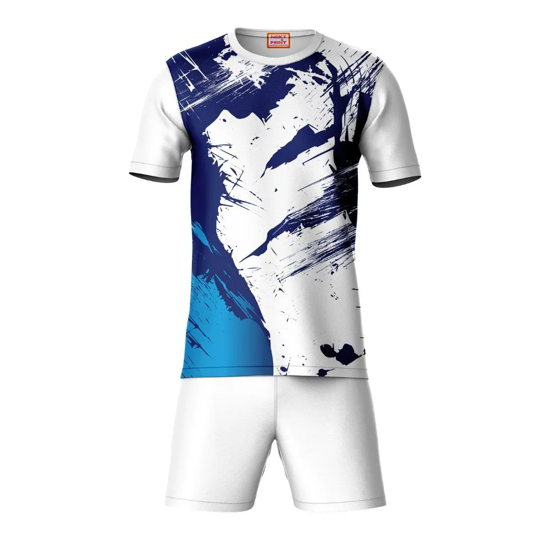 Next Print Round neck jersey white with shorts NPTS48