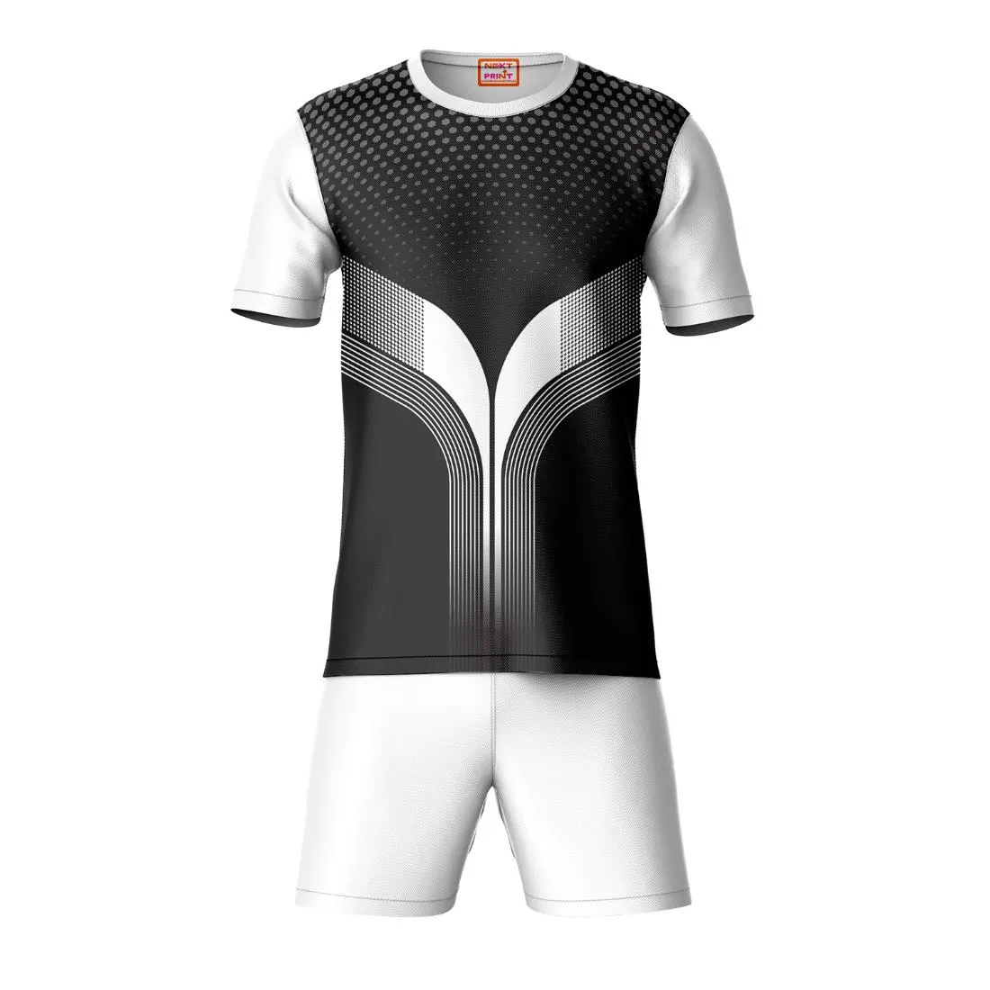 Next Print Round neck jersey white with shorts NPTS67