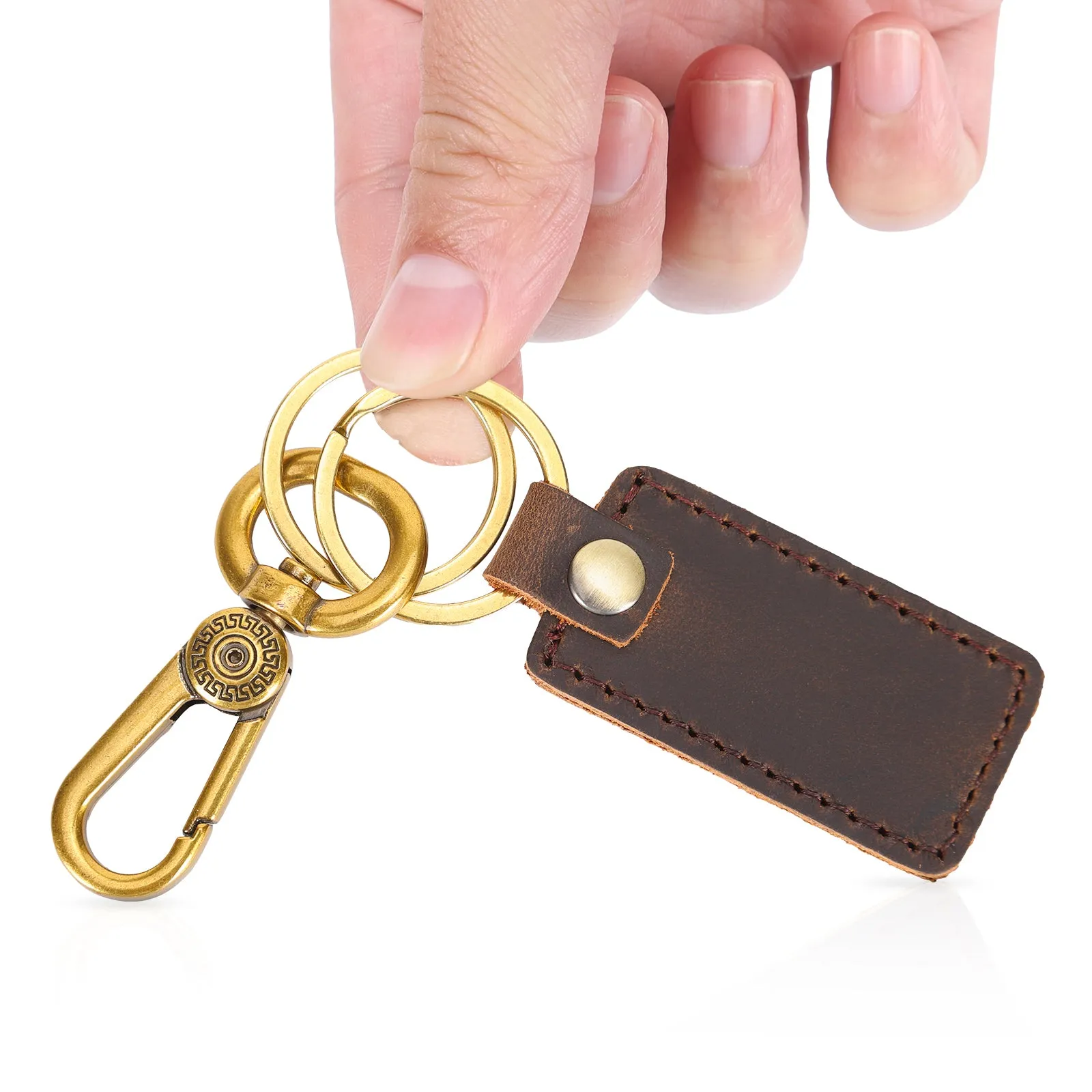 Polare Full Grain Leather Keychains Universal Key Fob Keychain Rings Home Car Keys Holder with Gift Wrap